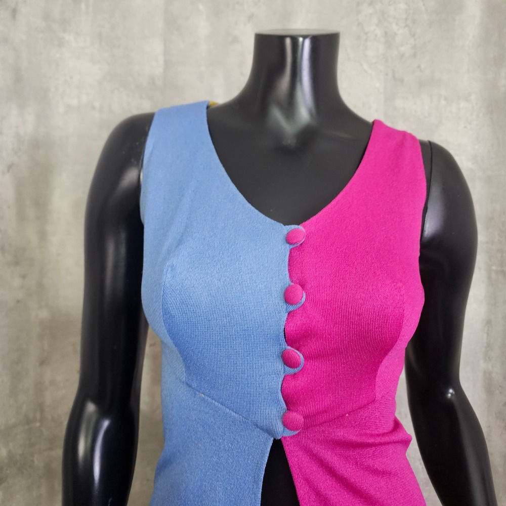 Vintage 70s ESTIVO Colorblock Maxi Duster Vest Open Front Mod Disco Hostess S - Picture 2 of 7